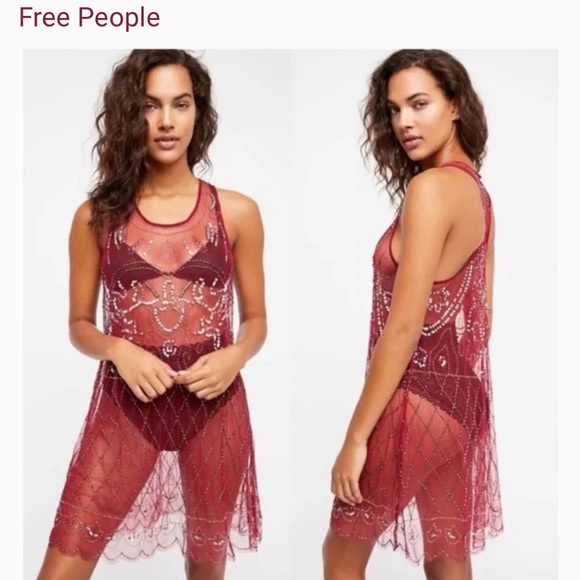 Free People Dresses & Skirts - Free People Sheet Beaded Verona Slip Dress